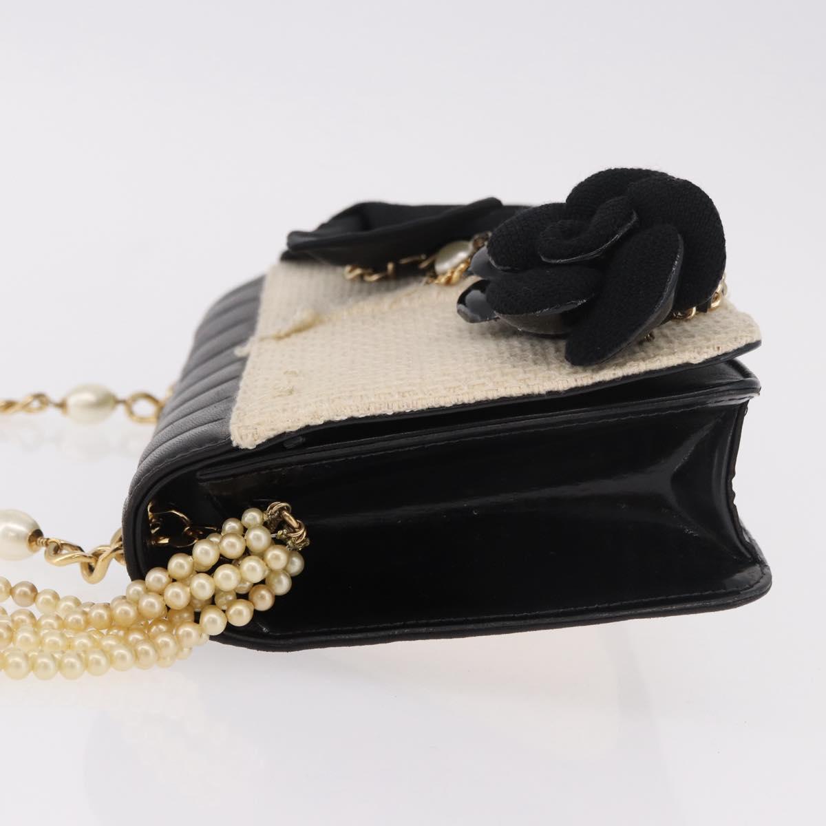 CHANEL Choco Bar Chain Shoulder Bag Lamb Skin Black Gold CC Auth 187494SAM