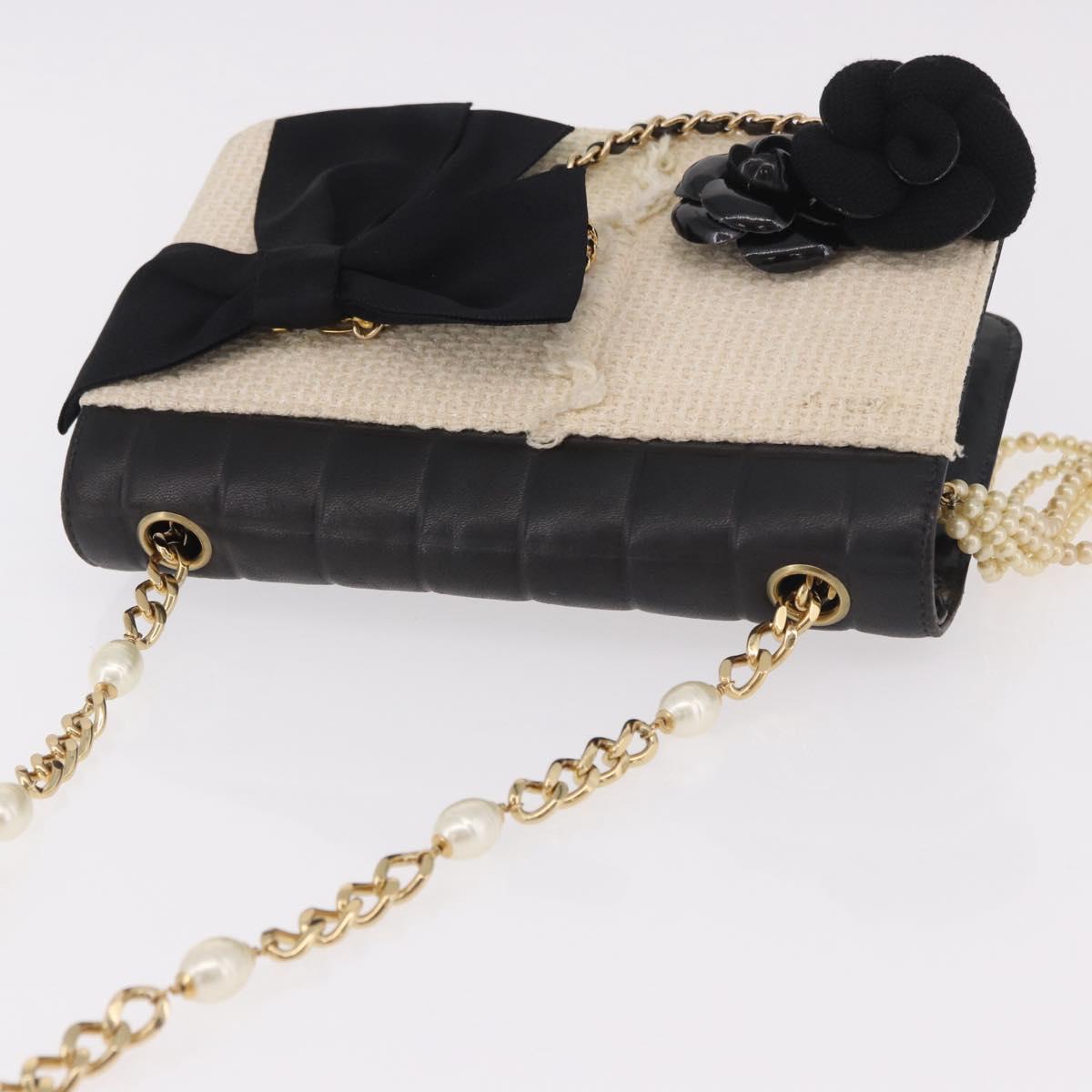 CHANEL Choco Bar Chain Shoulder Bag Lamb Skin Black Gold CC Auth 187494SAM
