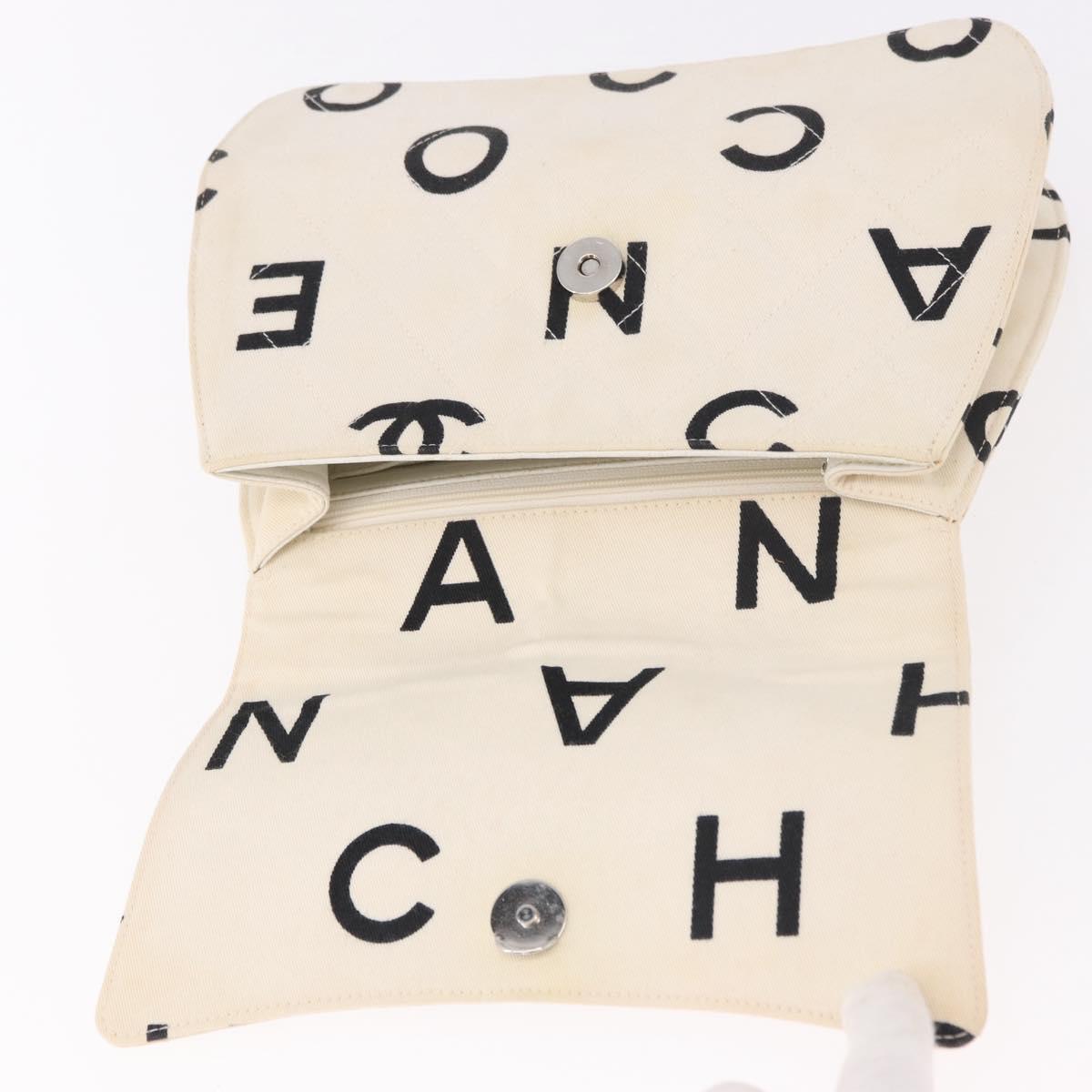 CHANEL Matelasse Chain Hand Bag Canvas White Silver CC Auth 187495V