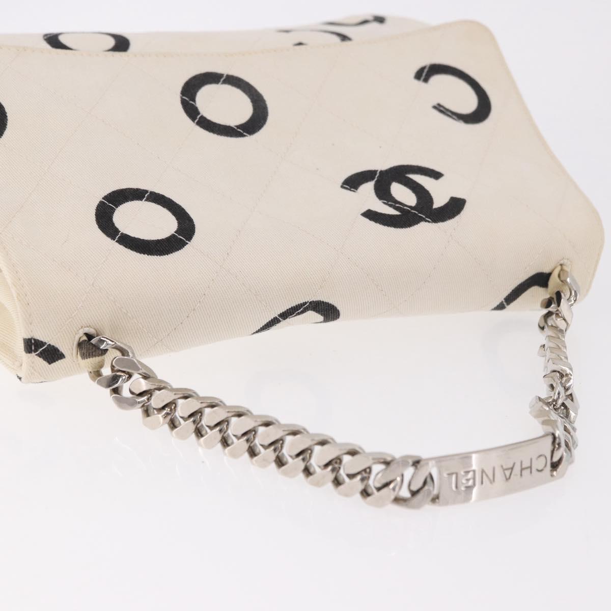 CHANEL Matelasse Chain Hand Bag Canvas White Silver CC Auth 187495V