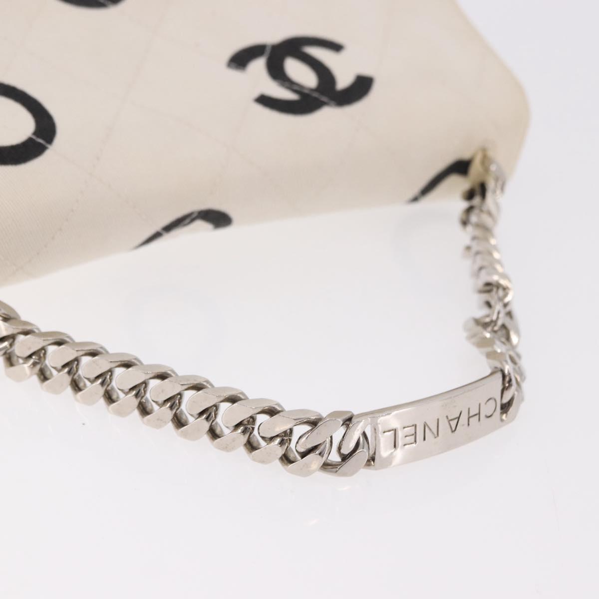 CHANEL Matelasse Chain Hand Bag Canvas White Silver CC Auth 187495V