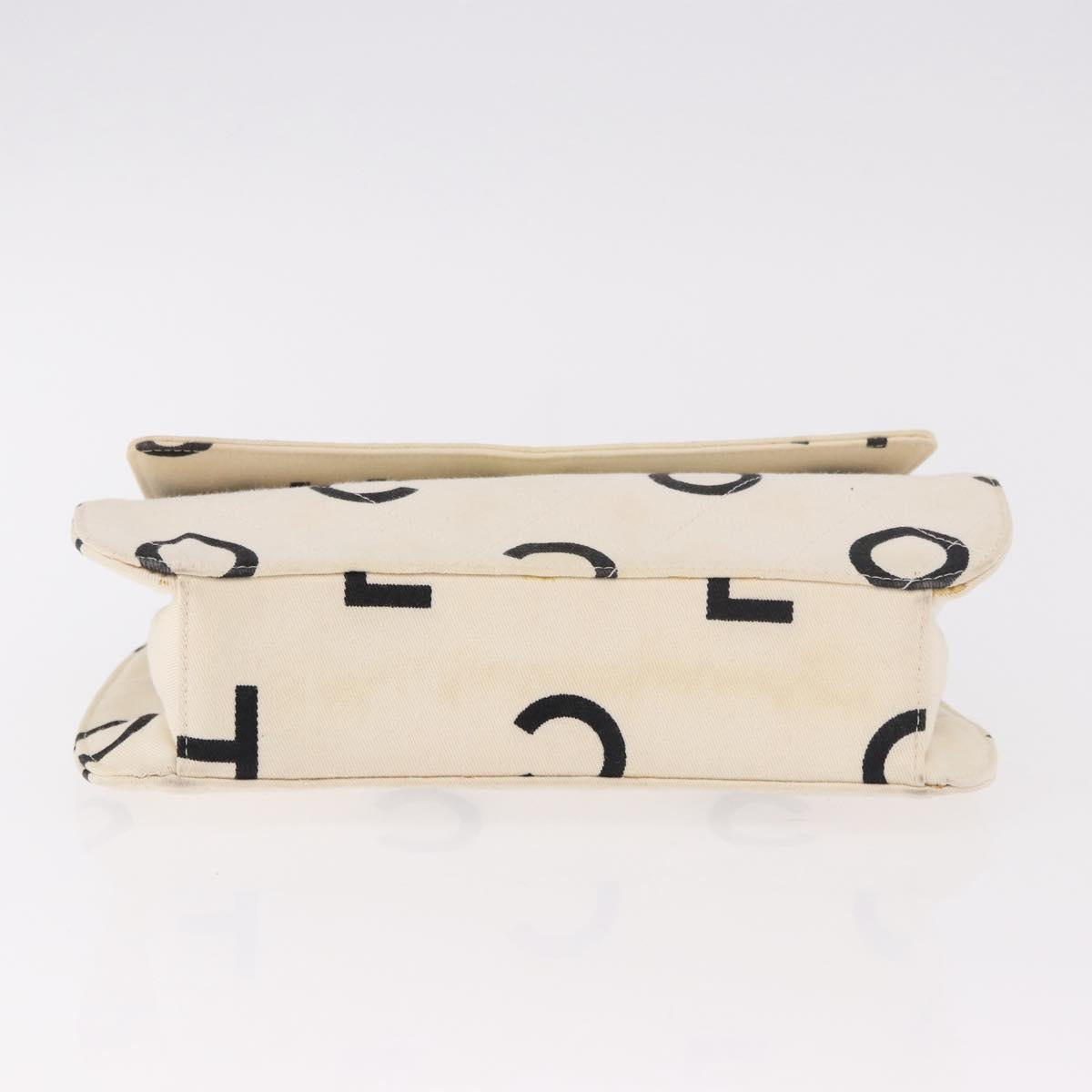 CHANEL Matelasse Chain Hand Bag Canvas White Silver CC Auth 187495V