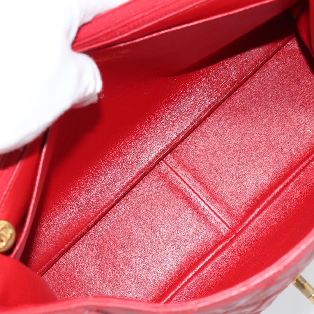 CHANEL Matelasse Chain Shoulder Bag Patent leather Red Gold CC Auth 187496
