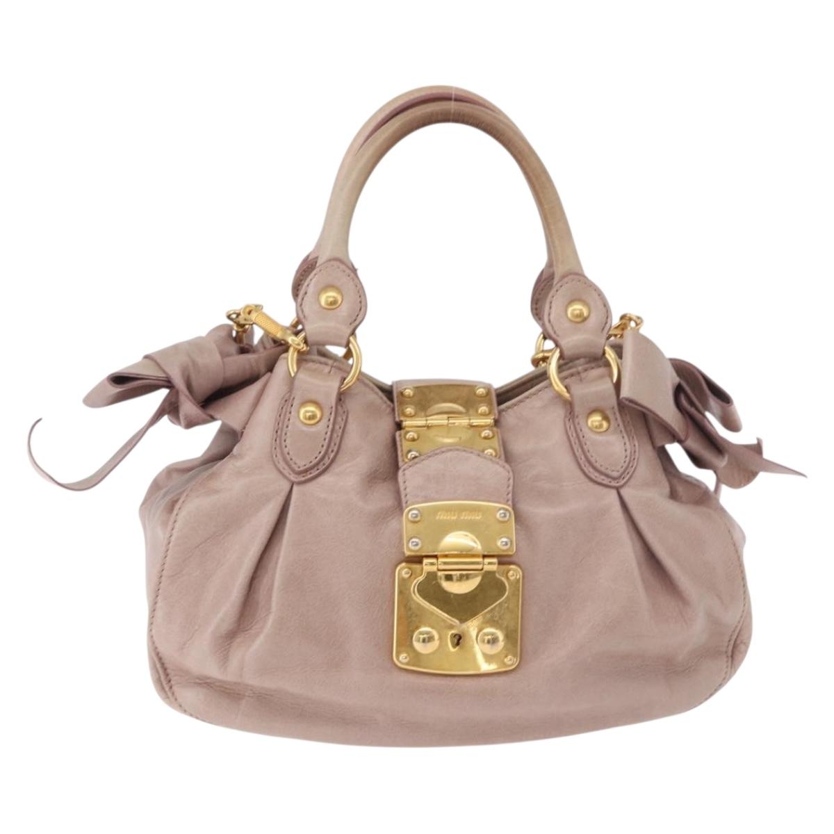 Miu Miu Hand Bag Leather 2way Pink Gold Auth 187497