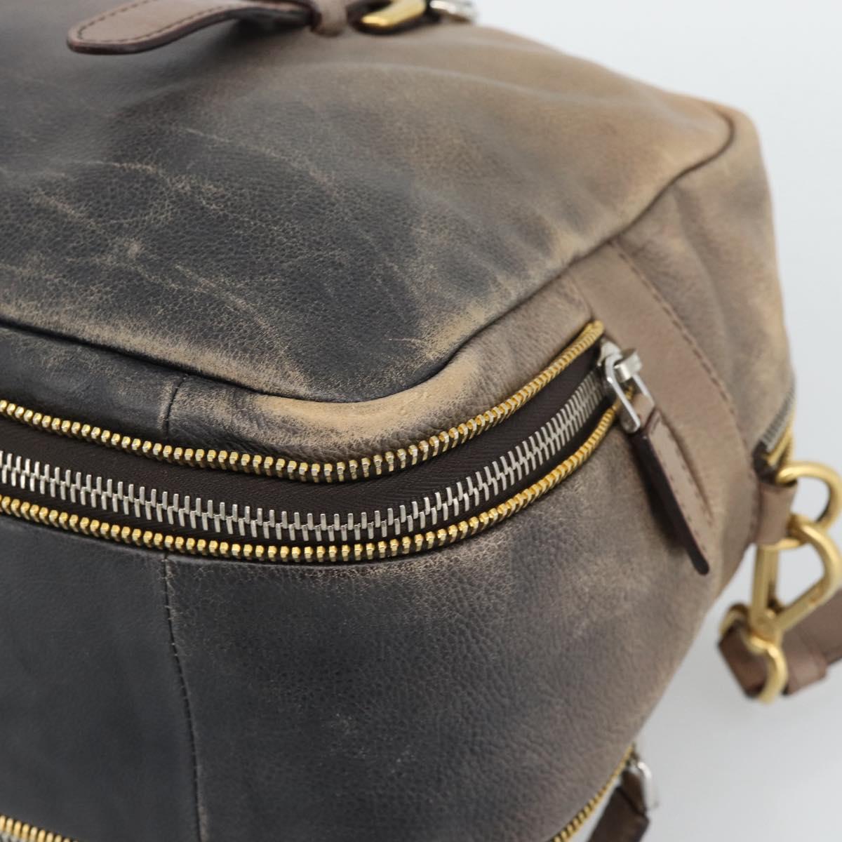 PRADA Hand Bag Leather 2way Beige Gold Auth 187498A