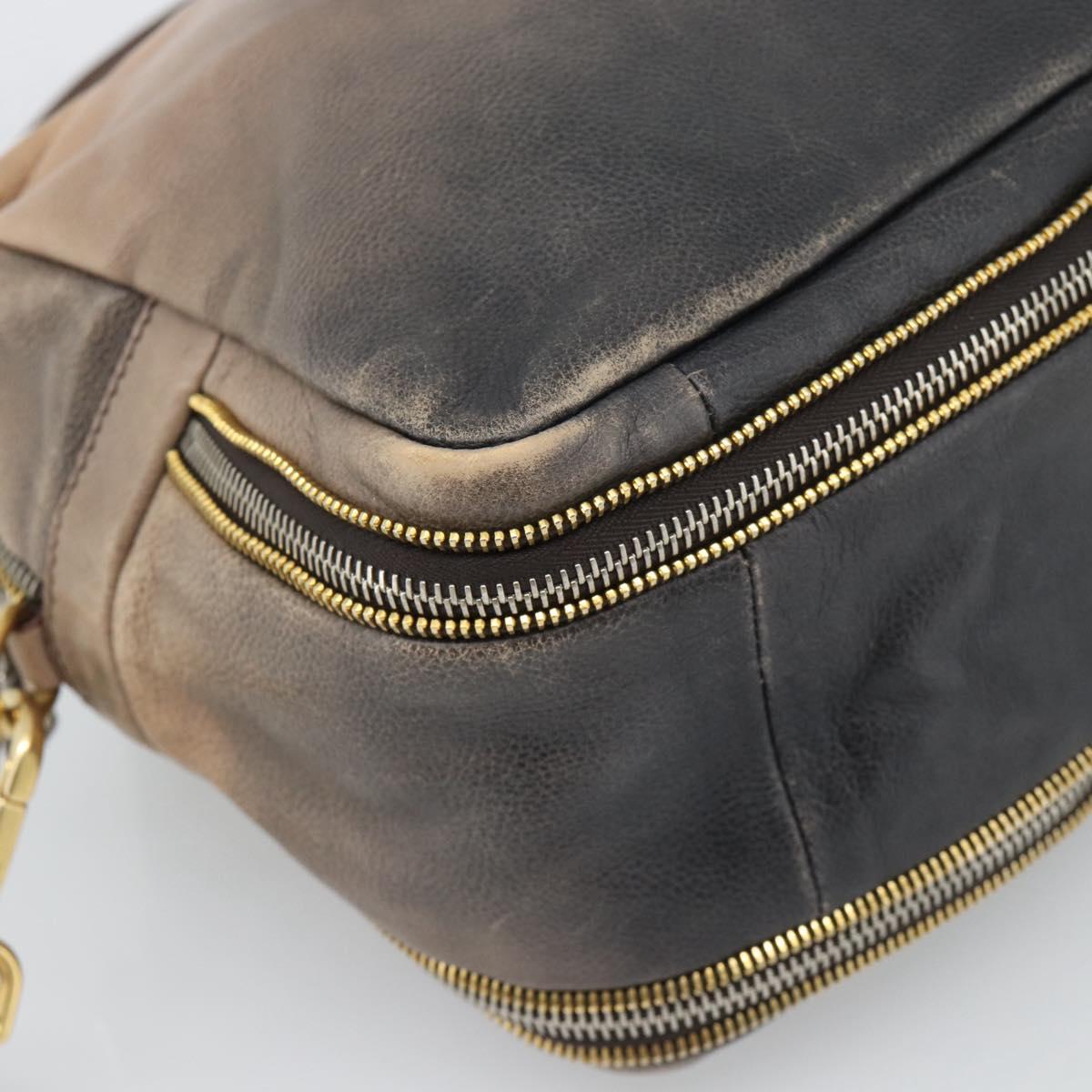 PRADA Hand Bag Leather 2way Beige Gold Auth 187498A