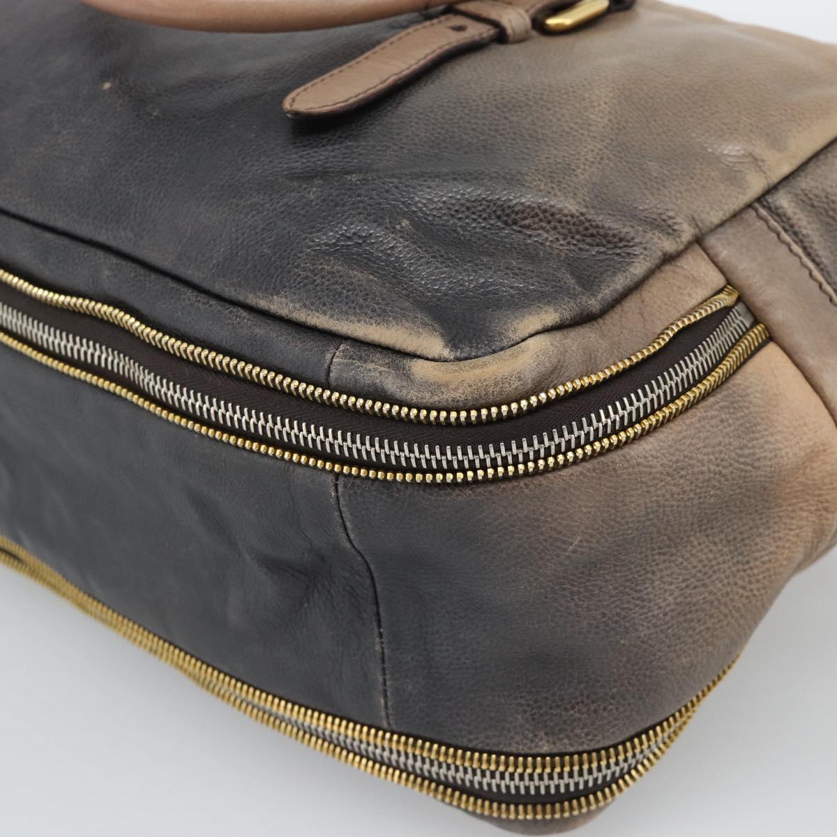 PRADA Hand Bag Leather 2way Beige Gold Auth 187498A