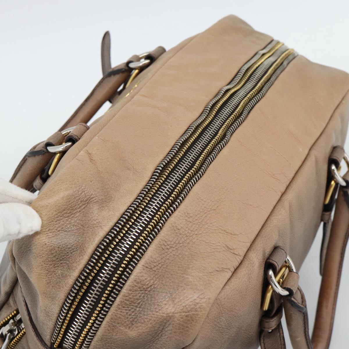 PRADA Hand Bag Leather 2way Beige Gold Auth 187498A