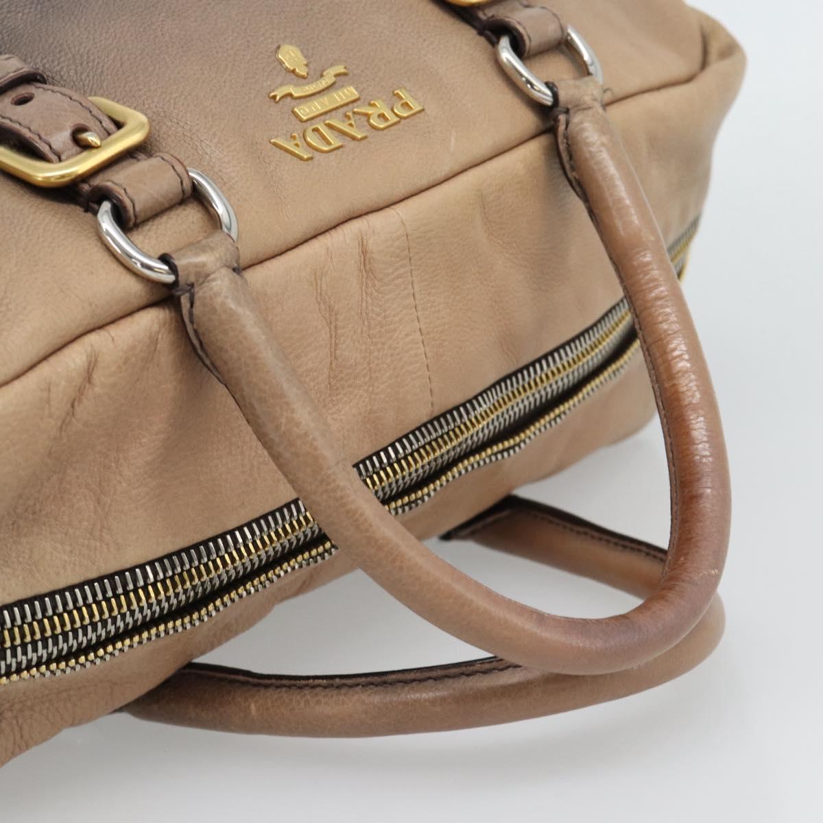 PRADA Hand Bag Leather 2way Beige Gold Auth 187498A