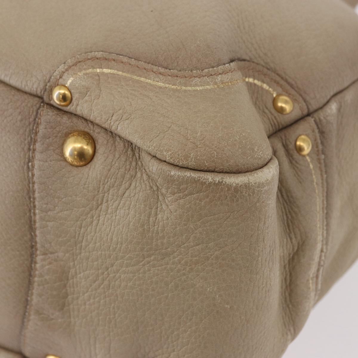PRADA Hand Bag Leather Beige Gold Auth 187499