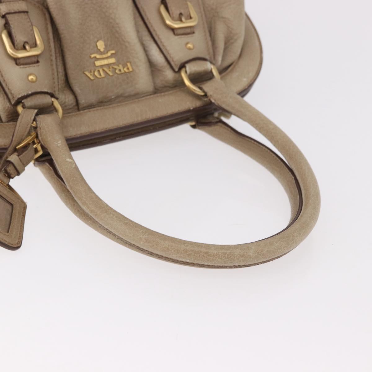 PRADA Hand Bag Leather Beige Gold Auth 187499