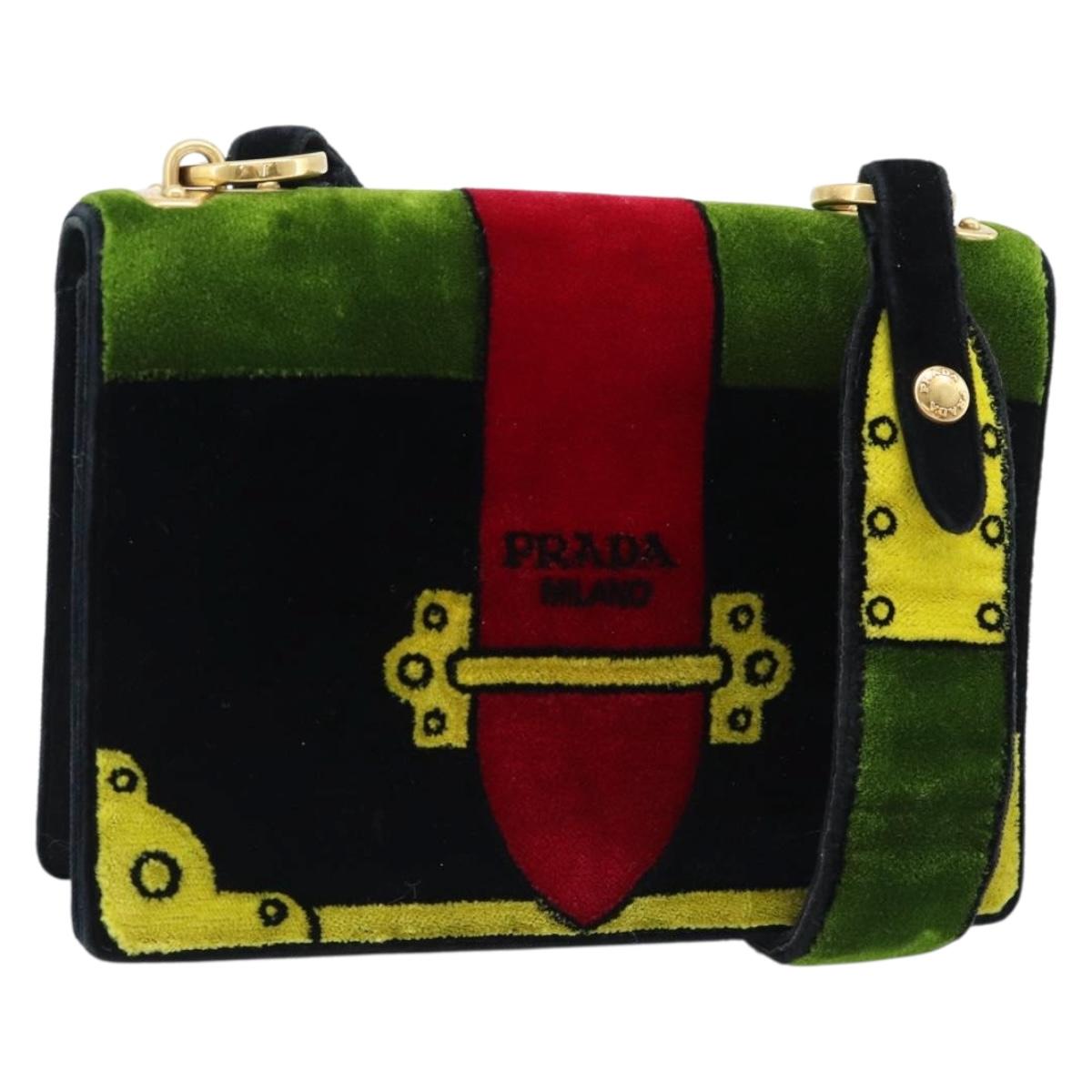 PRADA Shoulder Bag Velor Black Gold Auth 187500V