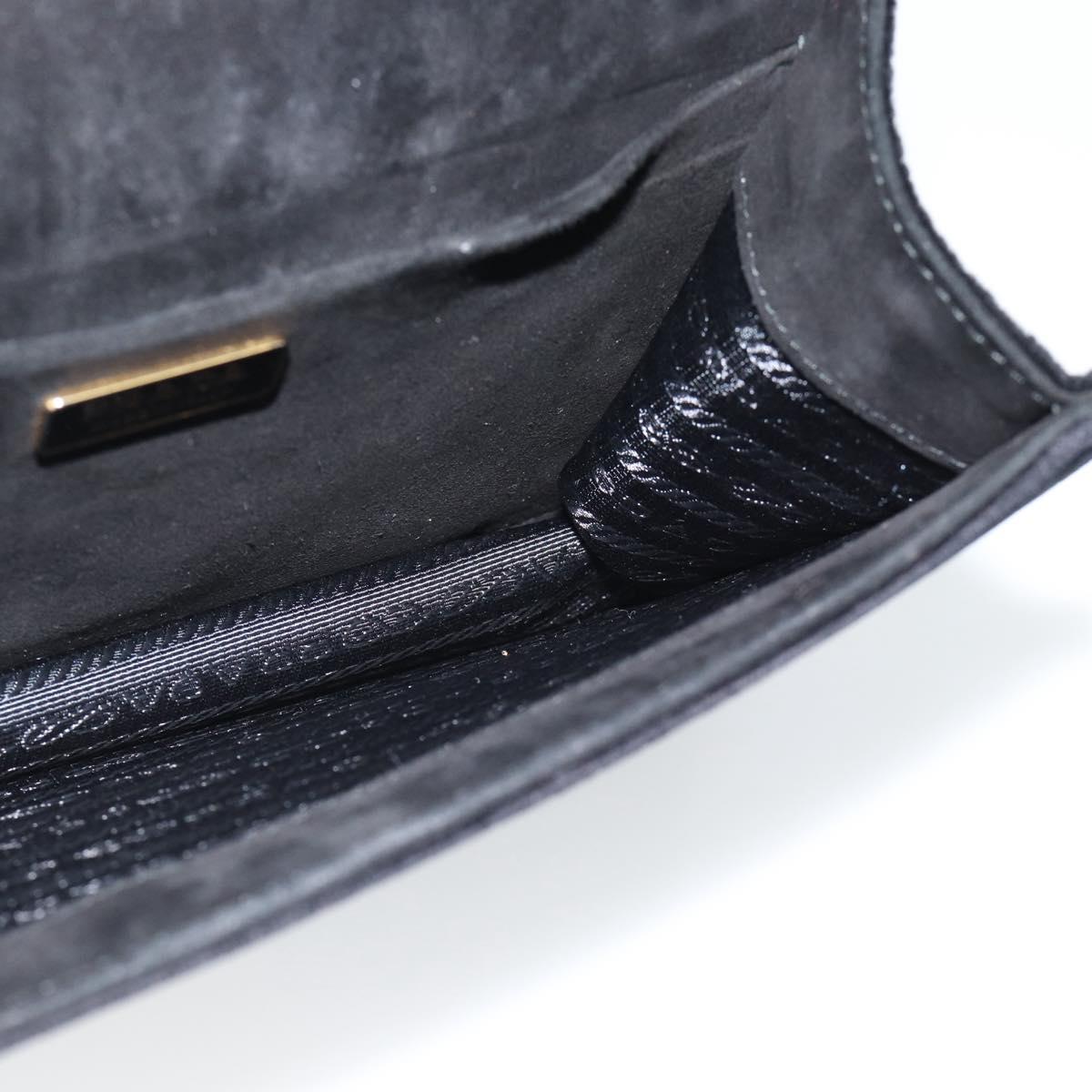 PRADA Shoulder Bag Velor Black Gold Auth 187500V