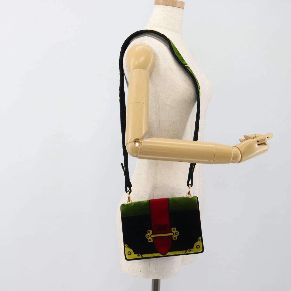 PRADA Shoulder Bag Velor Black Gold Auth 187500V