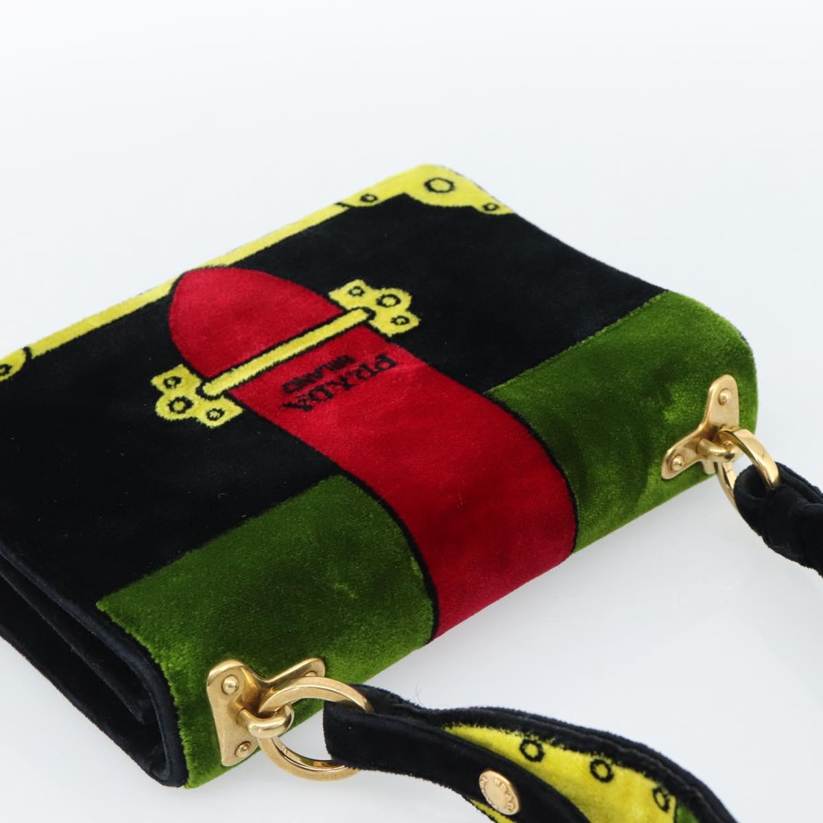 PRADA Shoulder Bag Velor Black Gold Auth 187500V