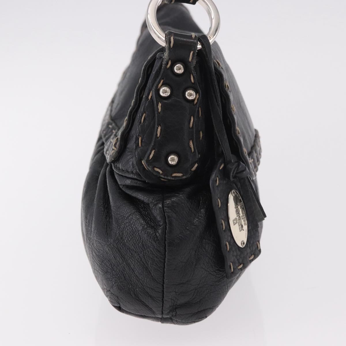 FENDI Celeria Shoulder Bag Leather Black Silver Auth 187501A