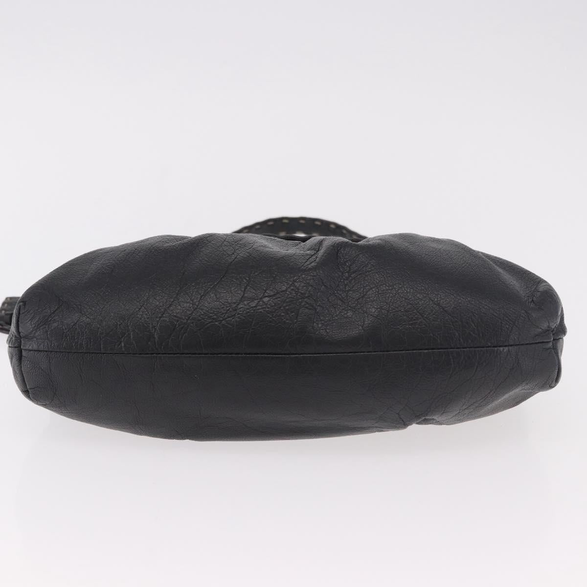 FENDI Celeria Shoulder Bag Leather Black Silver Auth 187501A