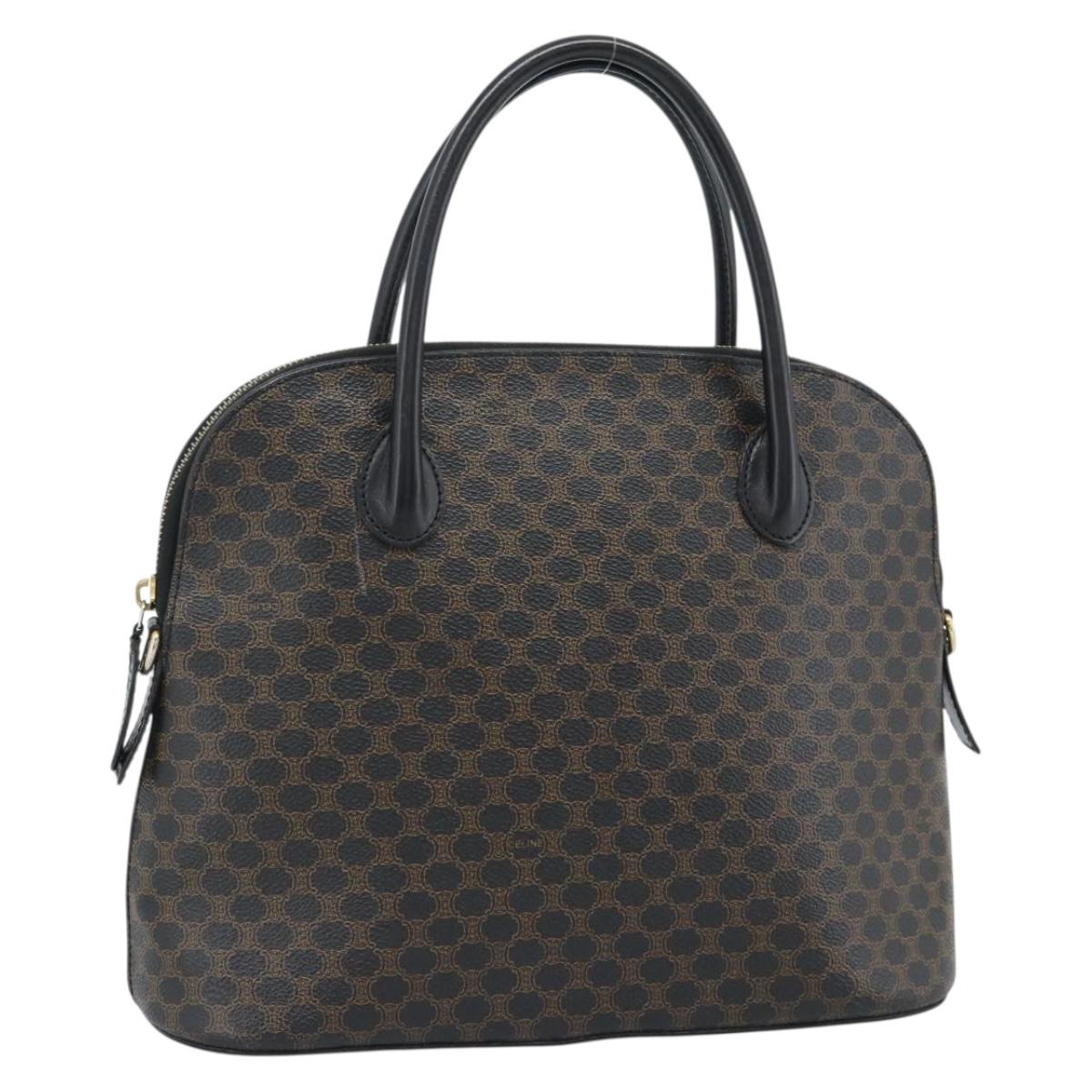 CELINE Macadam Canvas Hand Bag PVC Leather Black Gold Auth 187503A