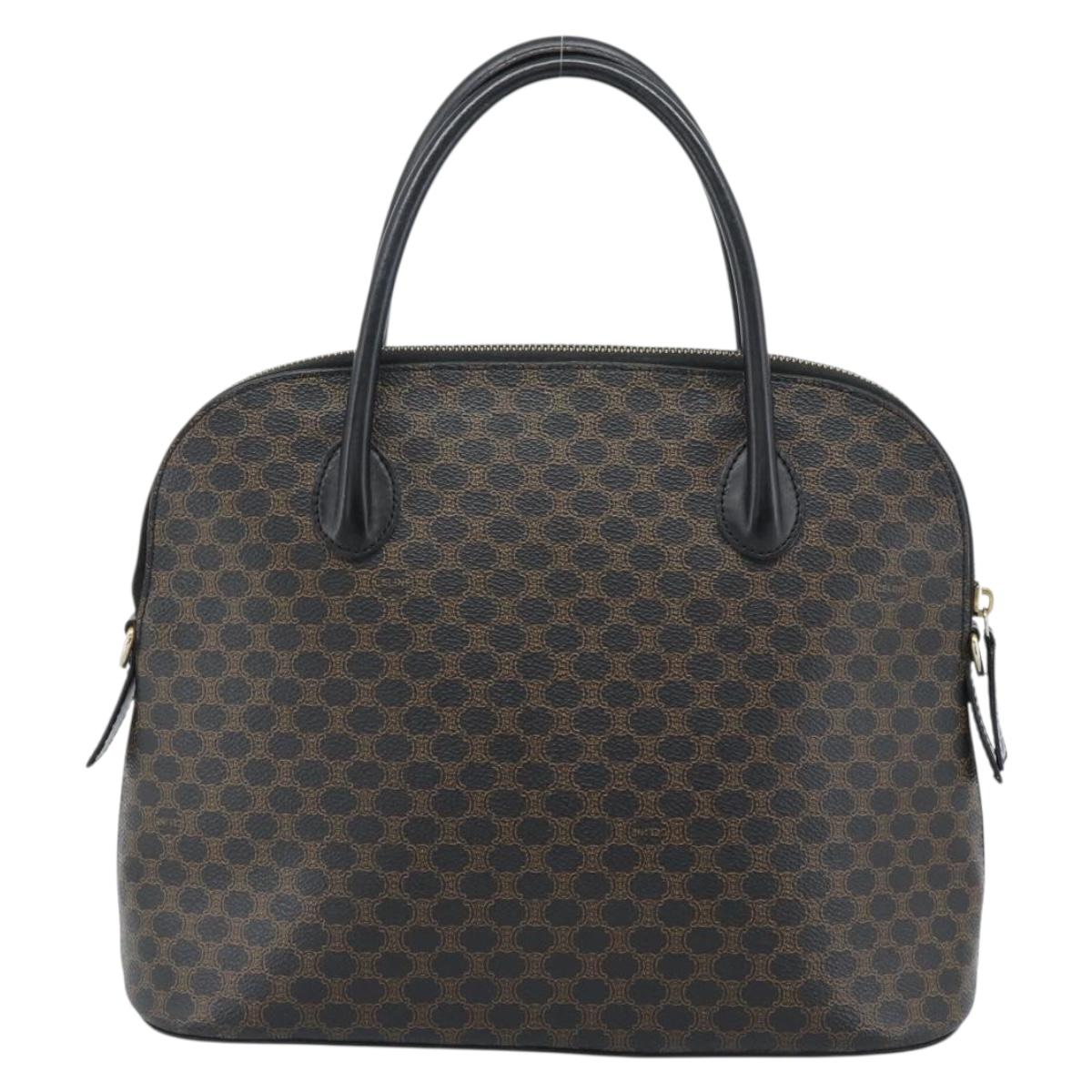 CELINE Macadam Canvas Hand Bag PVC Leather Black Gold Auth 187503A