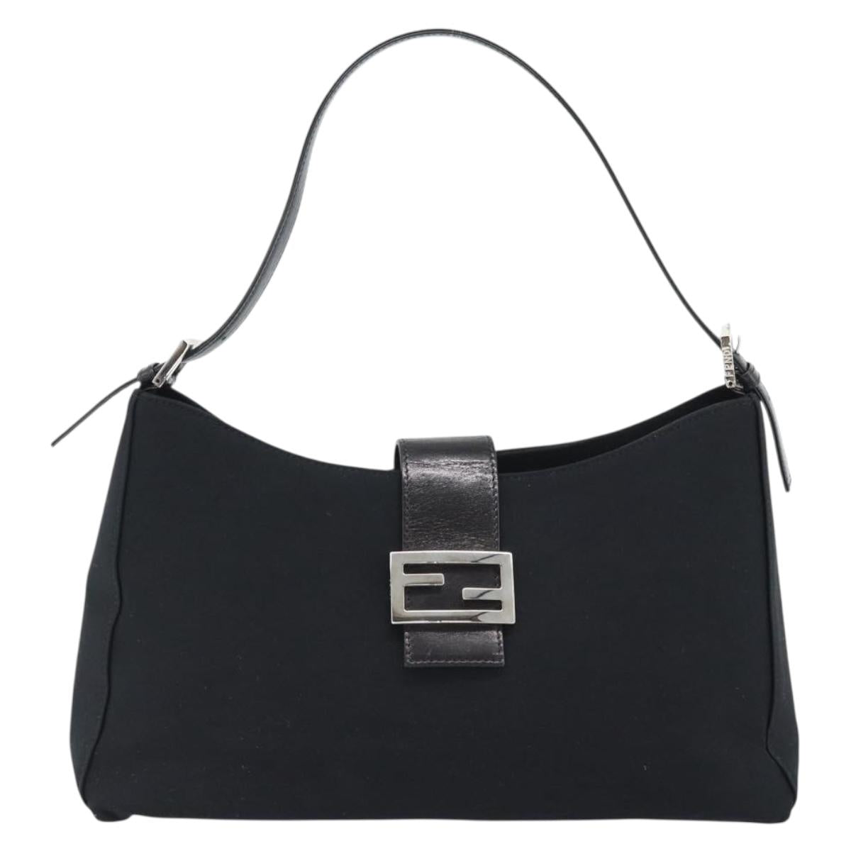 FENDI Mamma Baguette Shoulder Bag Cotton jersey Black Silver Auth 187506V