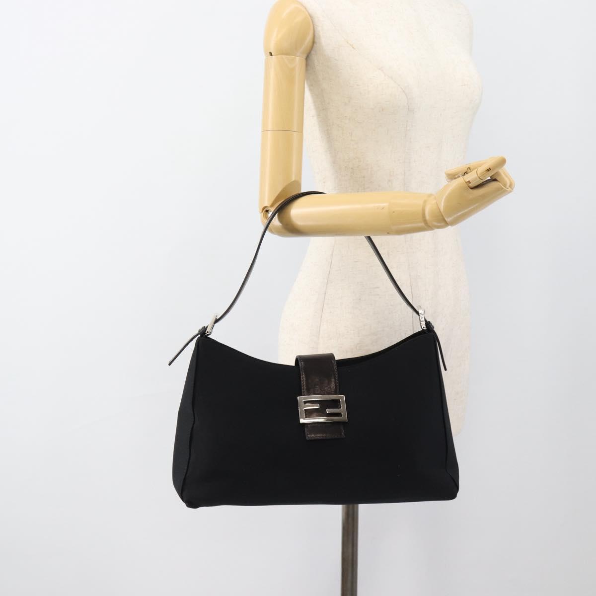 FENDI Mamma Baguette Shoulder Bag Cotton jersey Black Silver Auth 187506V