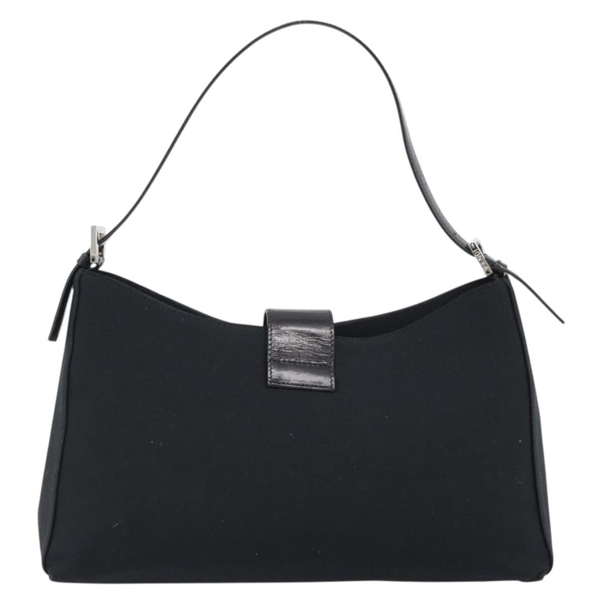 FENDI Mamma Baguette Shoulder Bag Cotton jersey Black Silver Auth 187506V