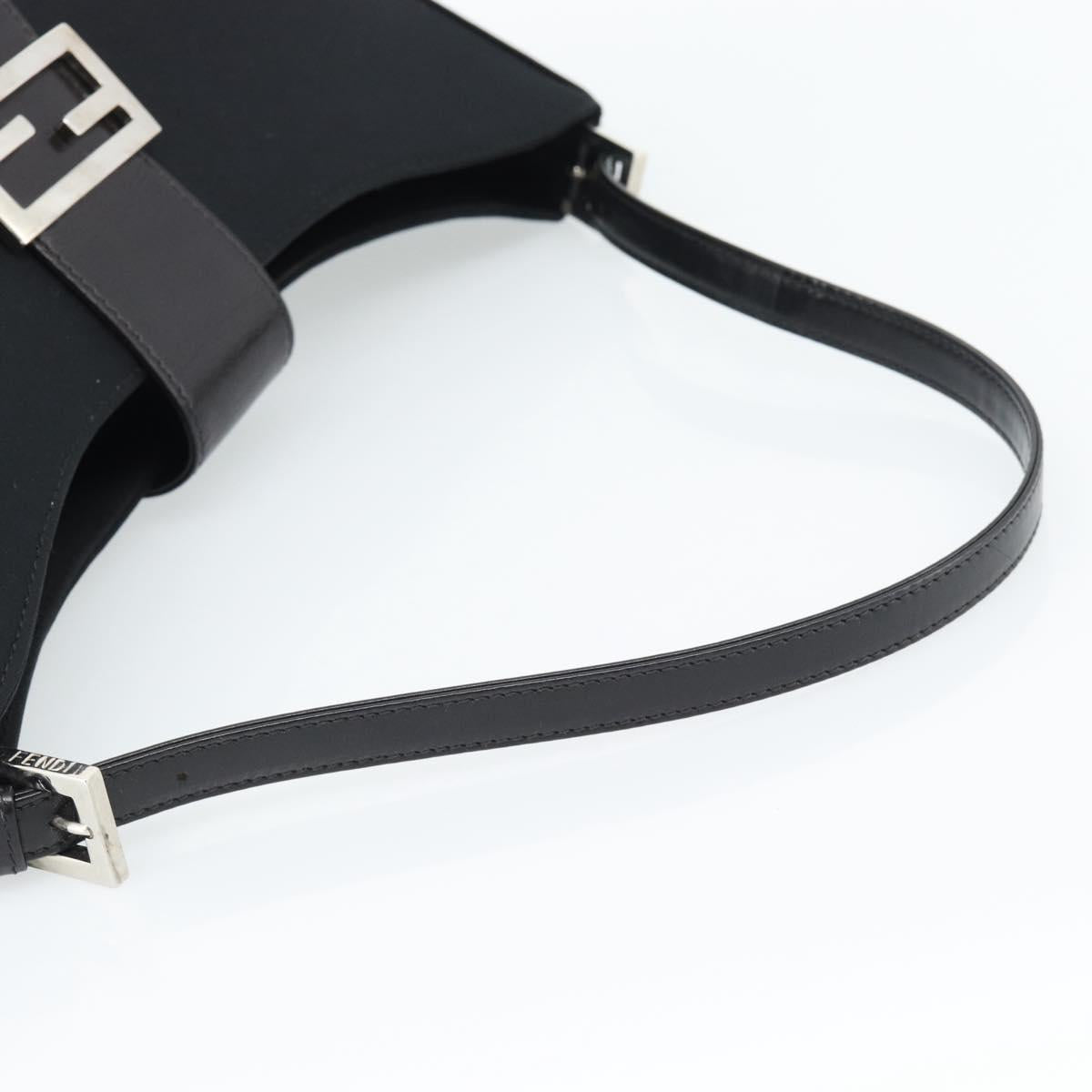 FENDI Mamma Baguette Shoulder Bag Cotton jersey Black Silver Auth 187506V