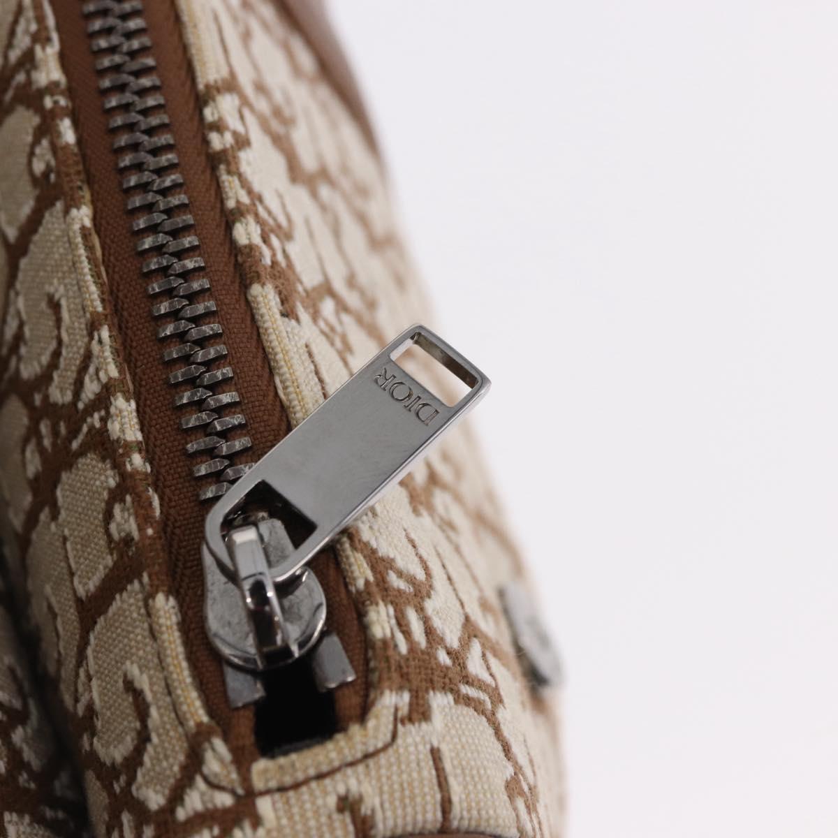 Christian Dior Trotter Canvas Saddle Shoulder Bag Beige Silver Auth 187508SAM