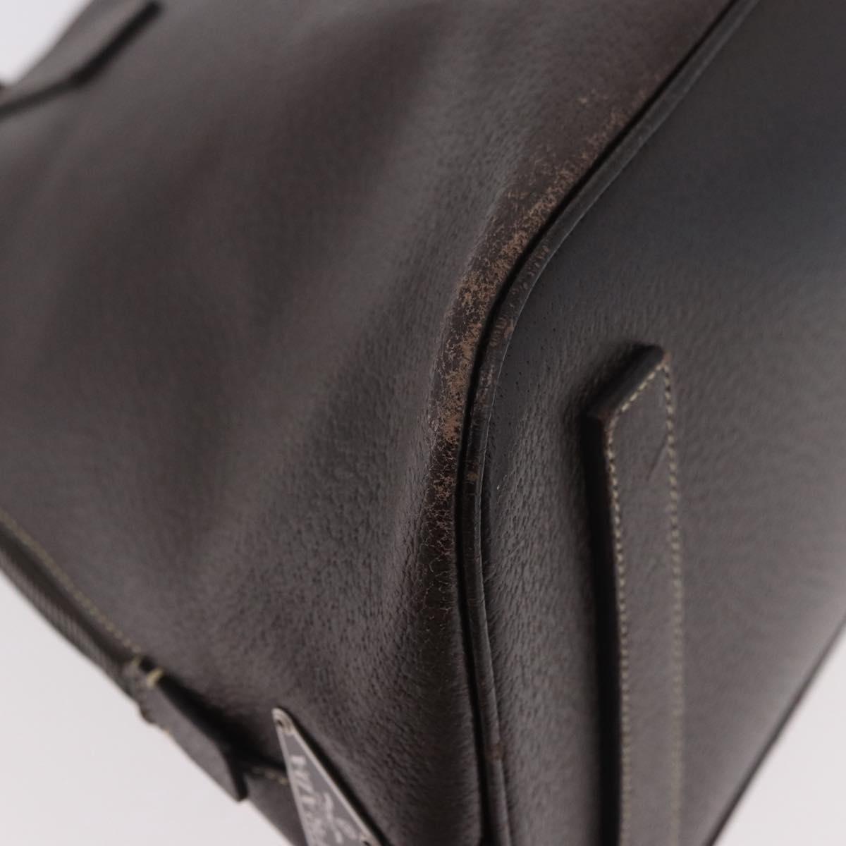 PRADA Hand Bag Leather Brown Gold Auth 187510A