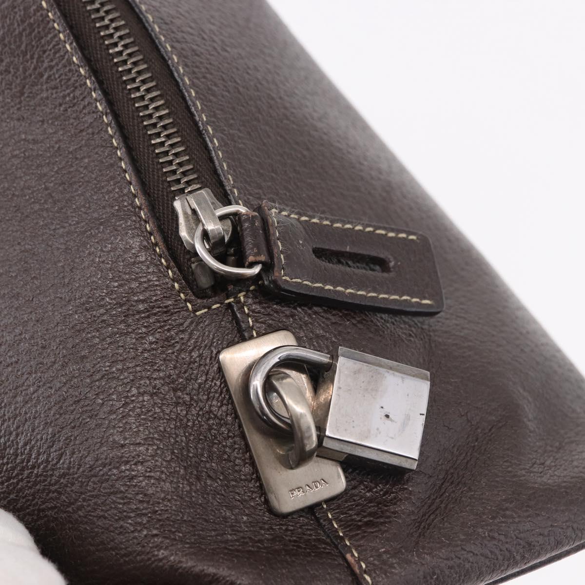 PRADA Hand Bag Leather Brown Gold Auth 187510A