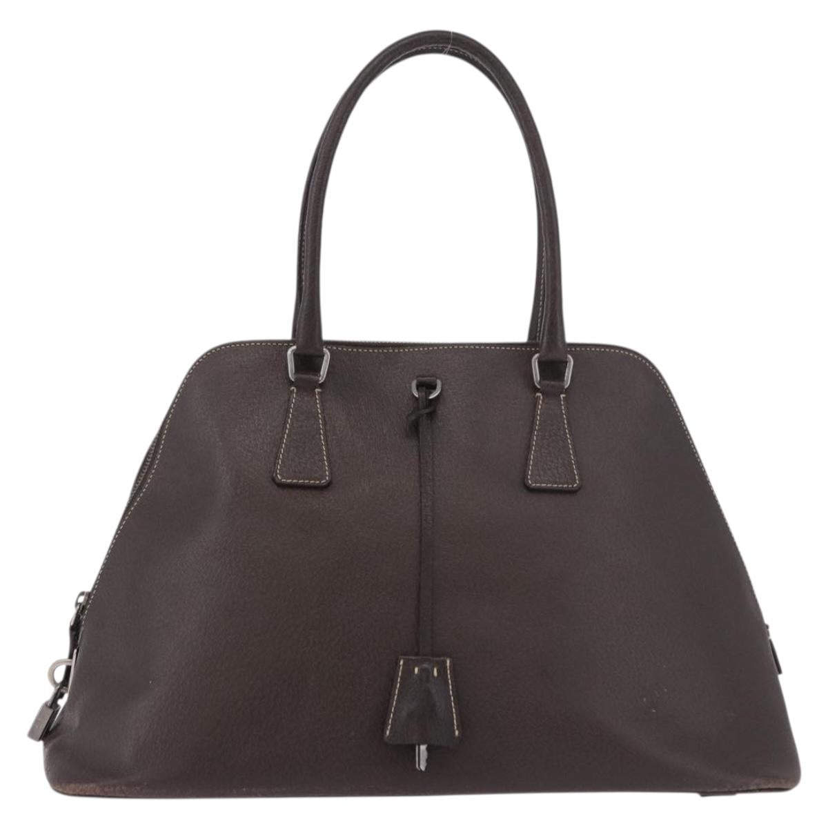 PRADA Hand Bag Leather Brown Gold Auth 187510A