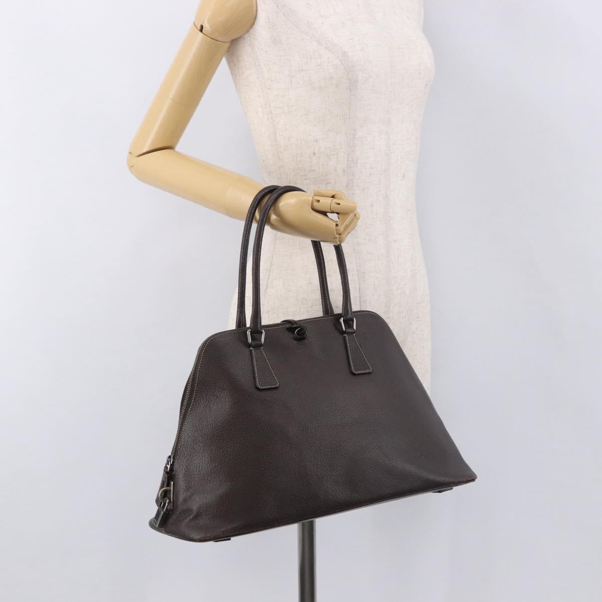 PRADA Hand Bag Leather Brown Gold Auth 187510A
