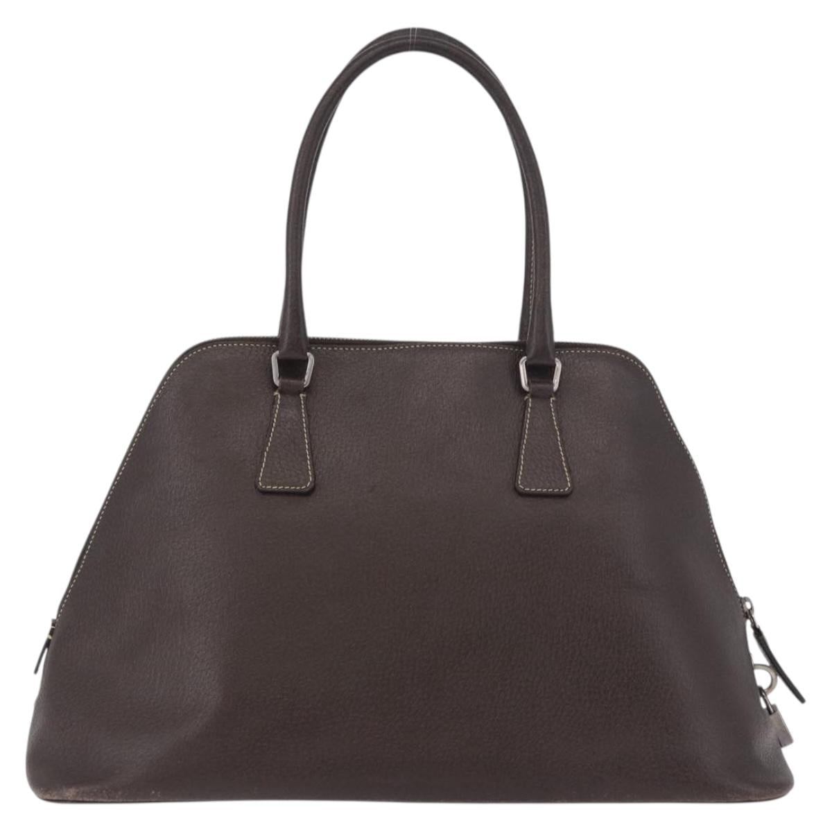 PRADA Hand Bag Leather Brown Gold Auth 187510A
