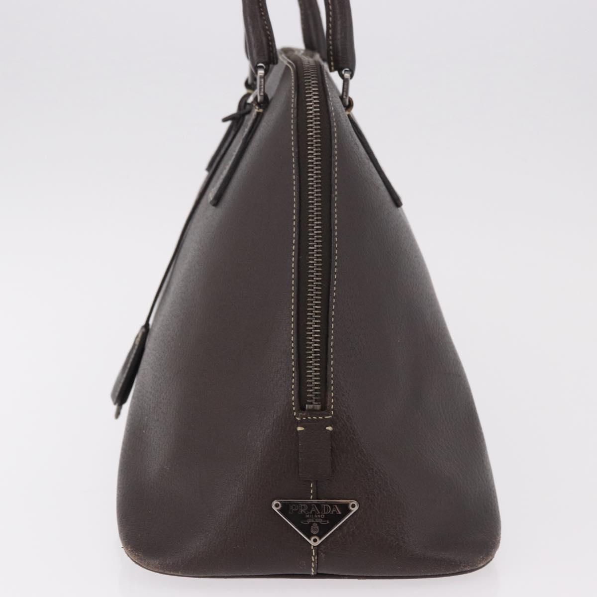 PRADA Hand Bag Leather Brown Gold Auth 187510A