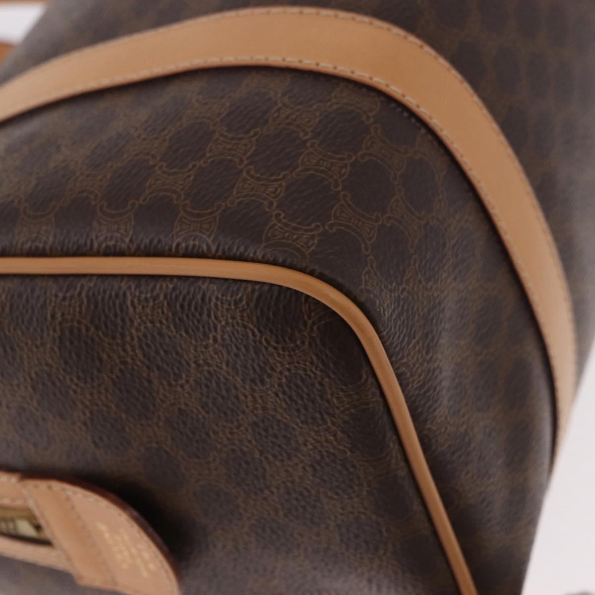 CELINE Macadam Canvas Boston Bag PVC Leather Brown Gold Auth 187511V