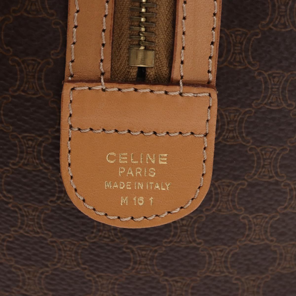 CELINE Macadam Canvas Boston Bag PVC Leather Brown Gold Auth 187511V