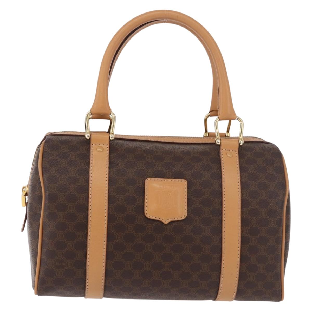 CELINE Macadam Canvas Boston Bag PVC Leather Brown Gold Auth 187511V