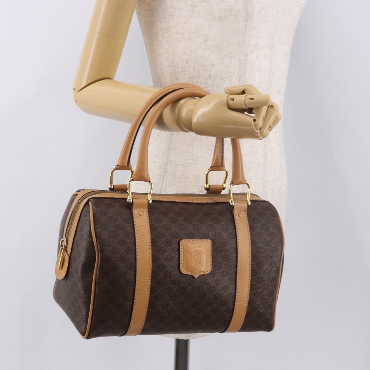 CELINE Macadam Canvas Boston Bag PVC Leather Brown Gold Auth 187511V