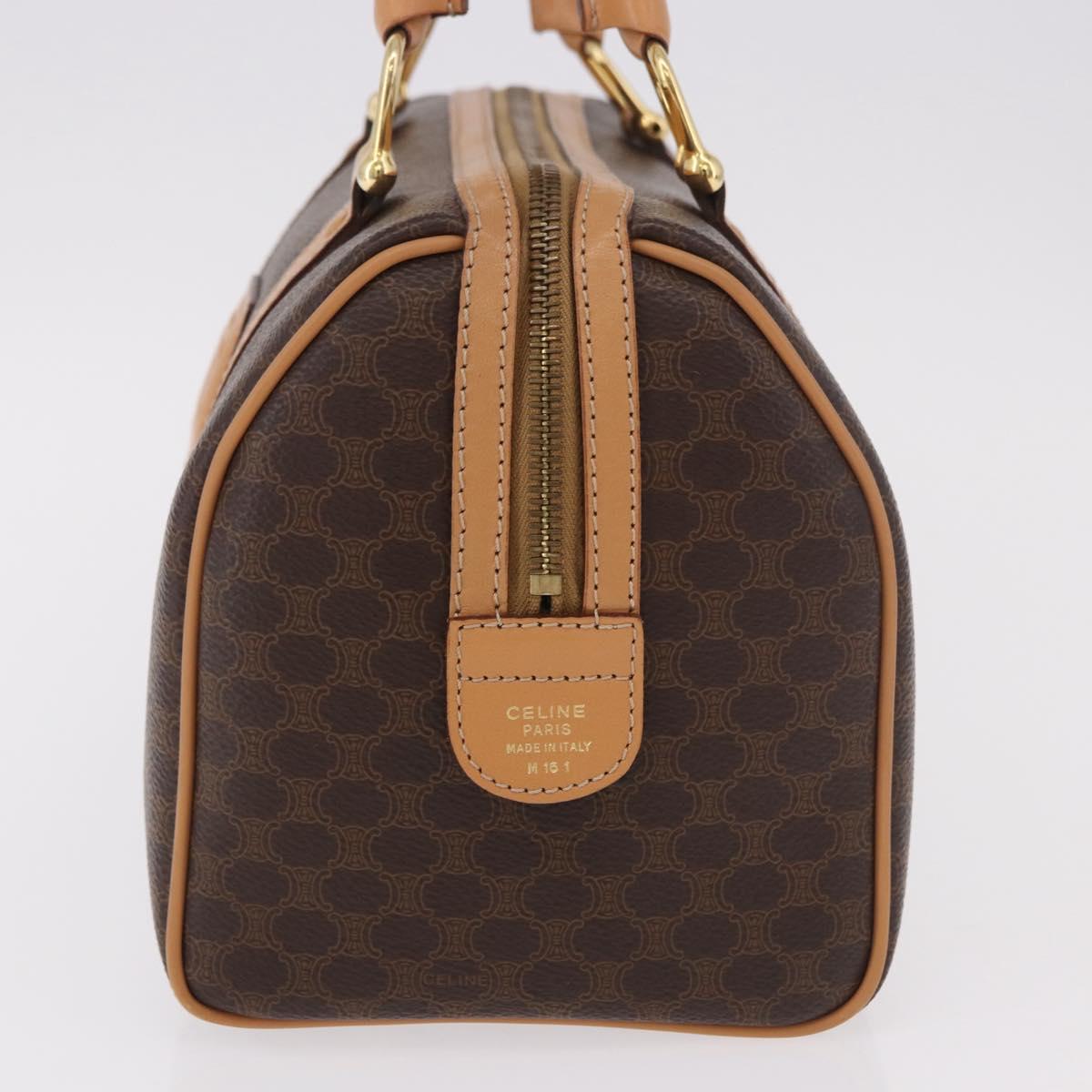 CELINE Macadam Canvas Boston Bag PVC Leather Brown Gold Auth 187511V