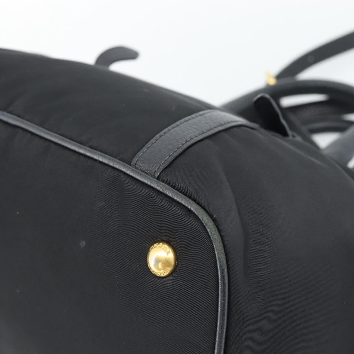 PRADA Hand Bag Nylon 2way Black Gold Auth 187512V