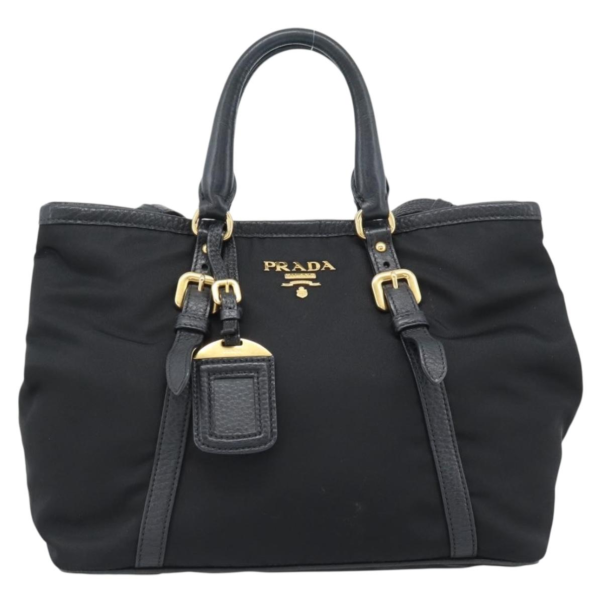 PRADA Hand Bag Nylon 2way Black Gold Auth 187512V