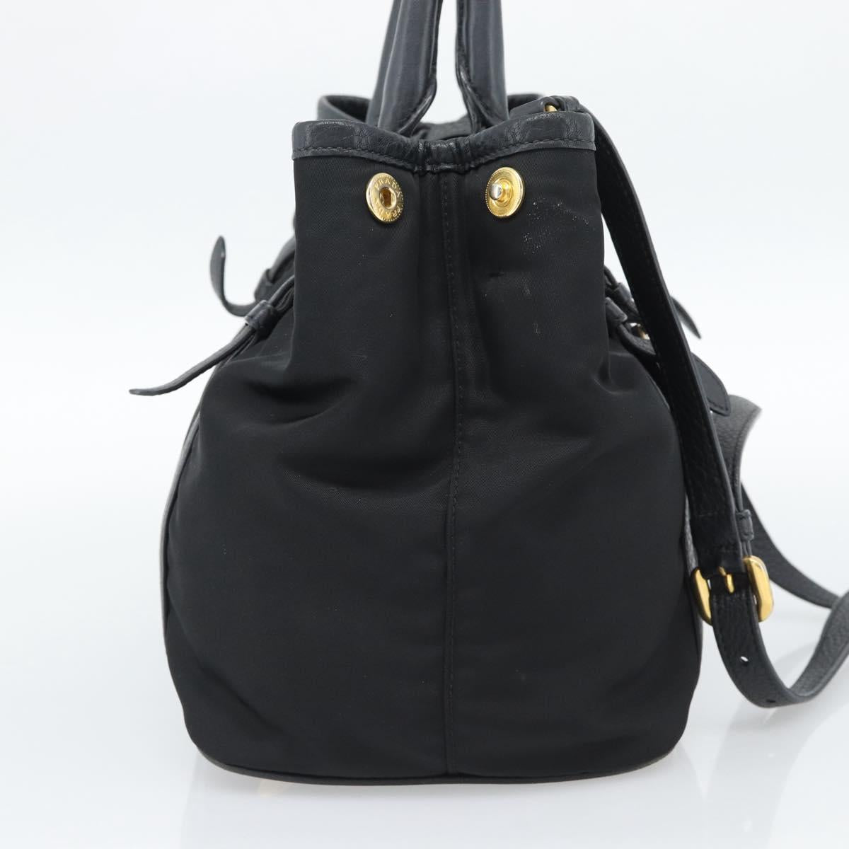 PRADA Hand Bag Nylon 2way Black Gold Auth 187512V