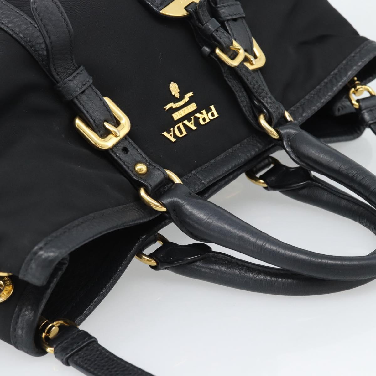 PRADA Hand Bag Nylon 2way Black Gold Auth 187512V
