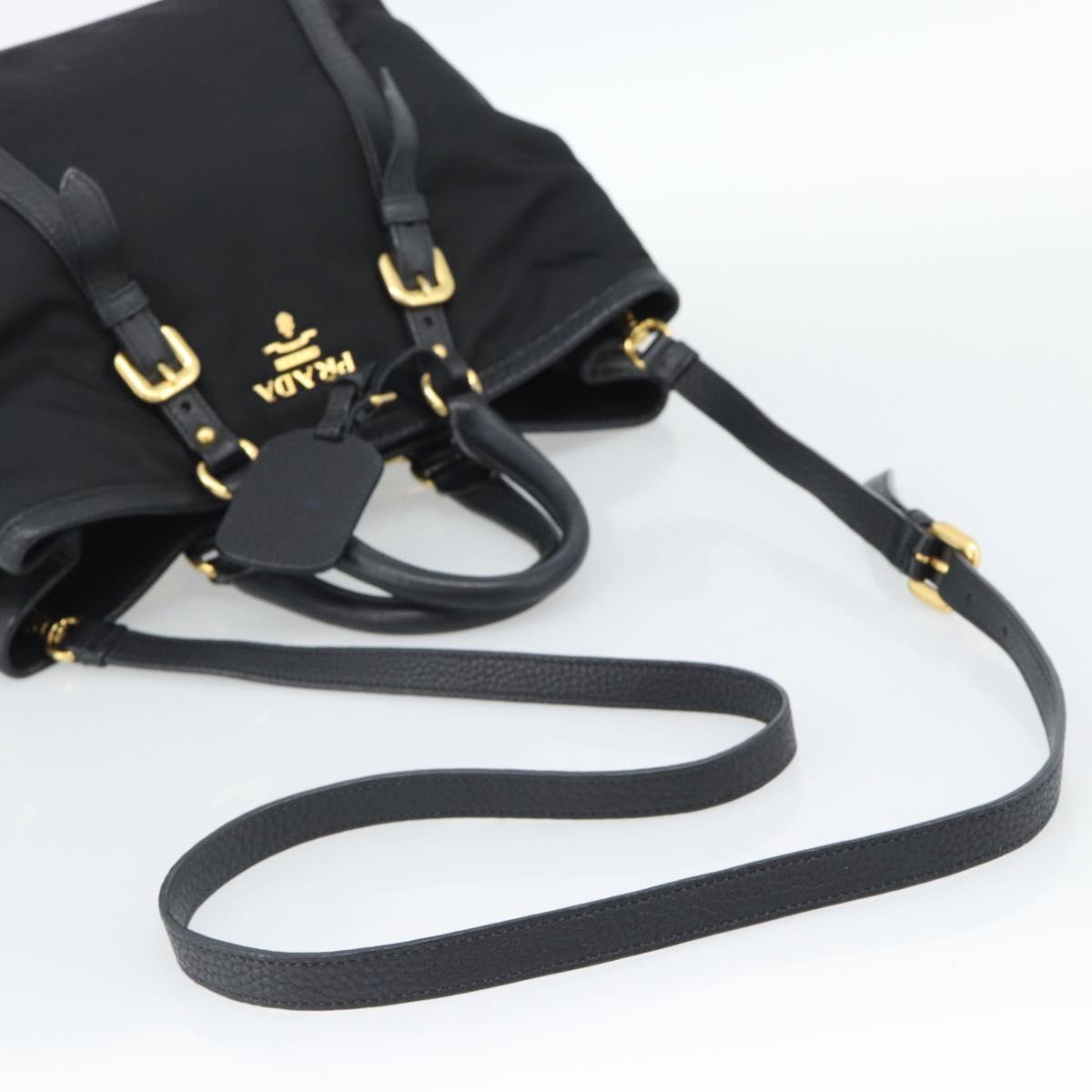 PRADA Hand Bag Nylon 2way Black Gold Auth 187512V