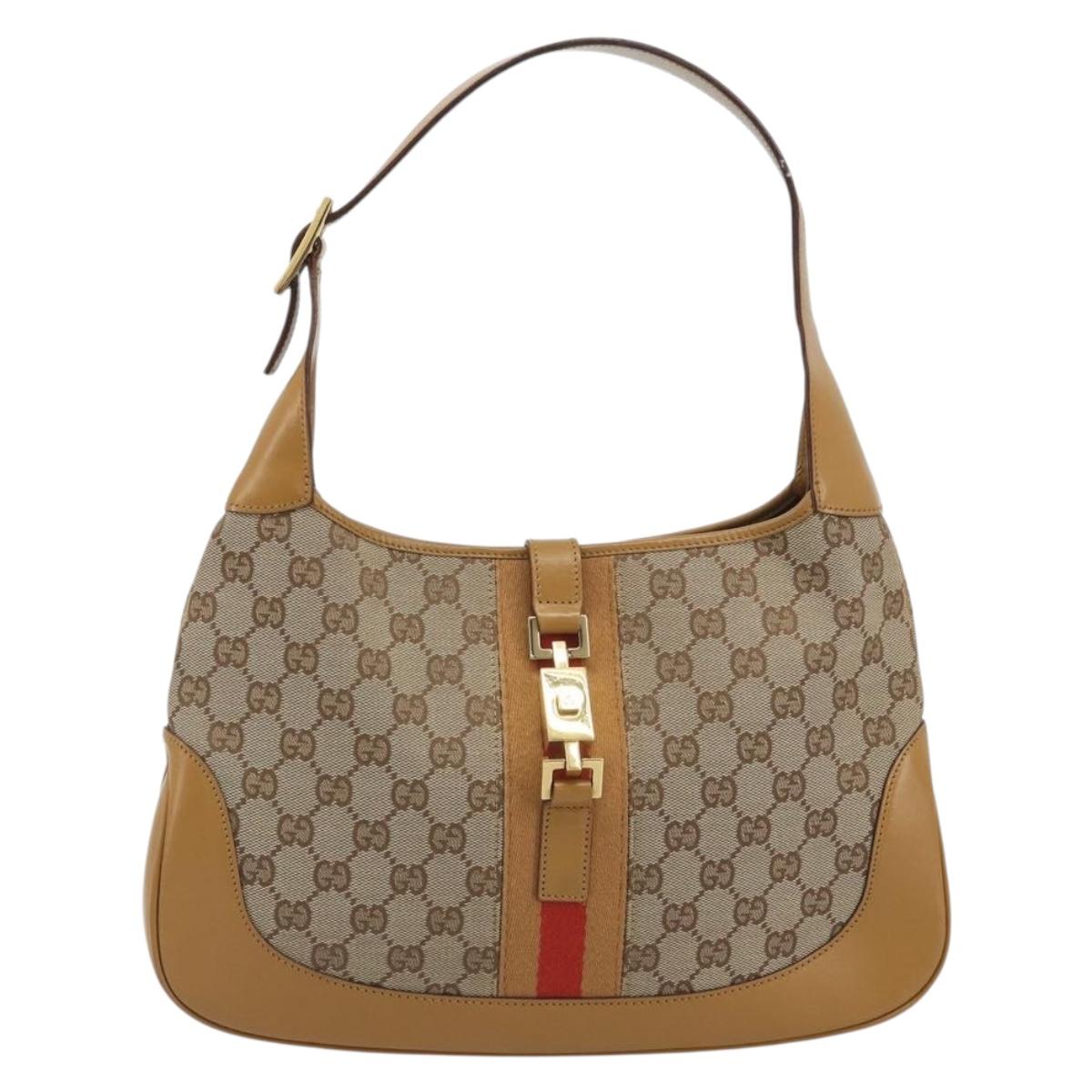 GUCCI GG Canvas Jackie Sherry Line Shoulder Bag Beige Gold 001 3306 Auth 187516V