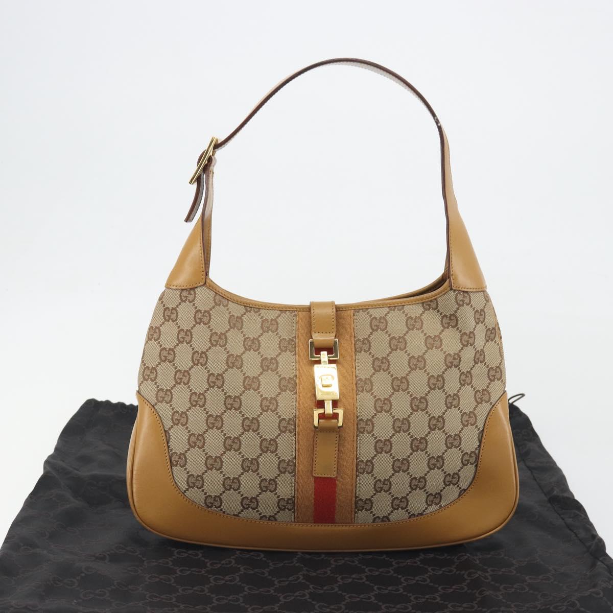 GUCCI GG Canvas Jackie Sherry Line Shoulder Bag Beige Gold 001 3306 Auth 187516V