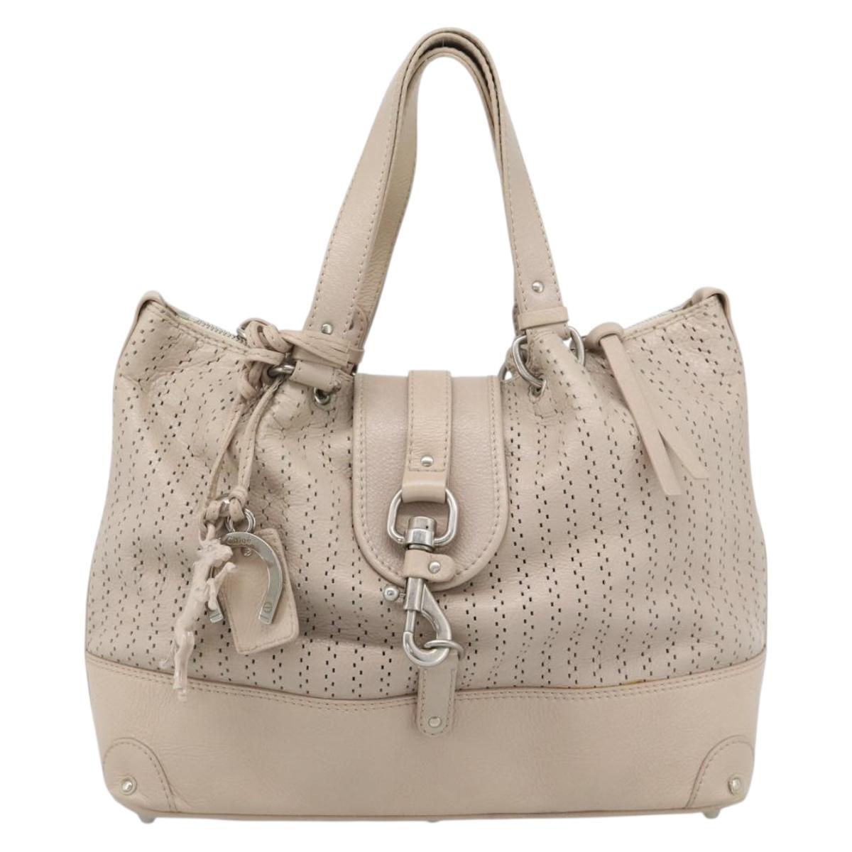 Chloe Kerala Hand Bag Leather Beige Silver Auth 187518V