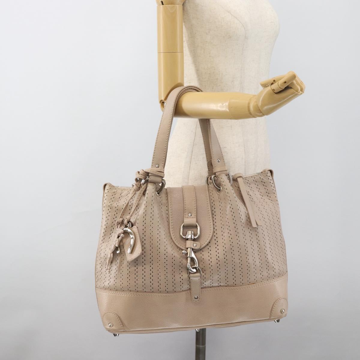 Chloe Kerala Hand Bag Leather Beige Silver Auth 187518V