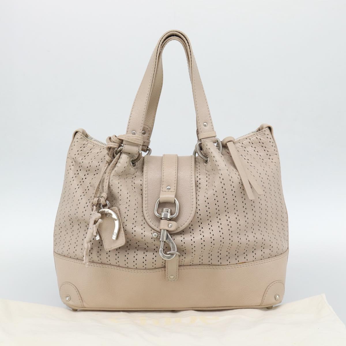 Chloe Kerala Hand Bag Leather Beige Silver Auth 187518V