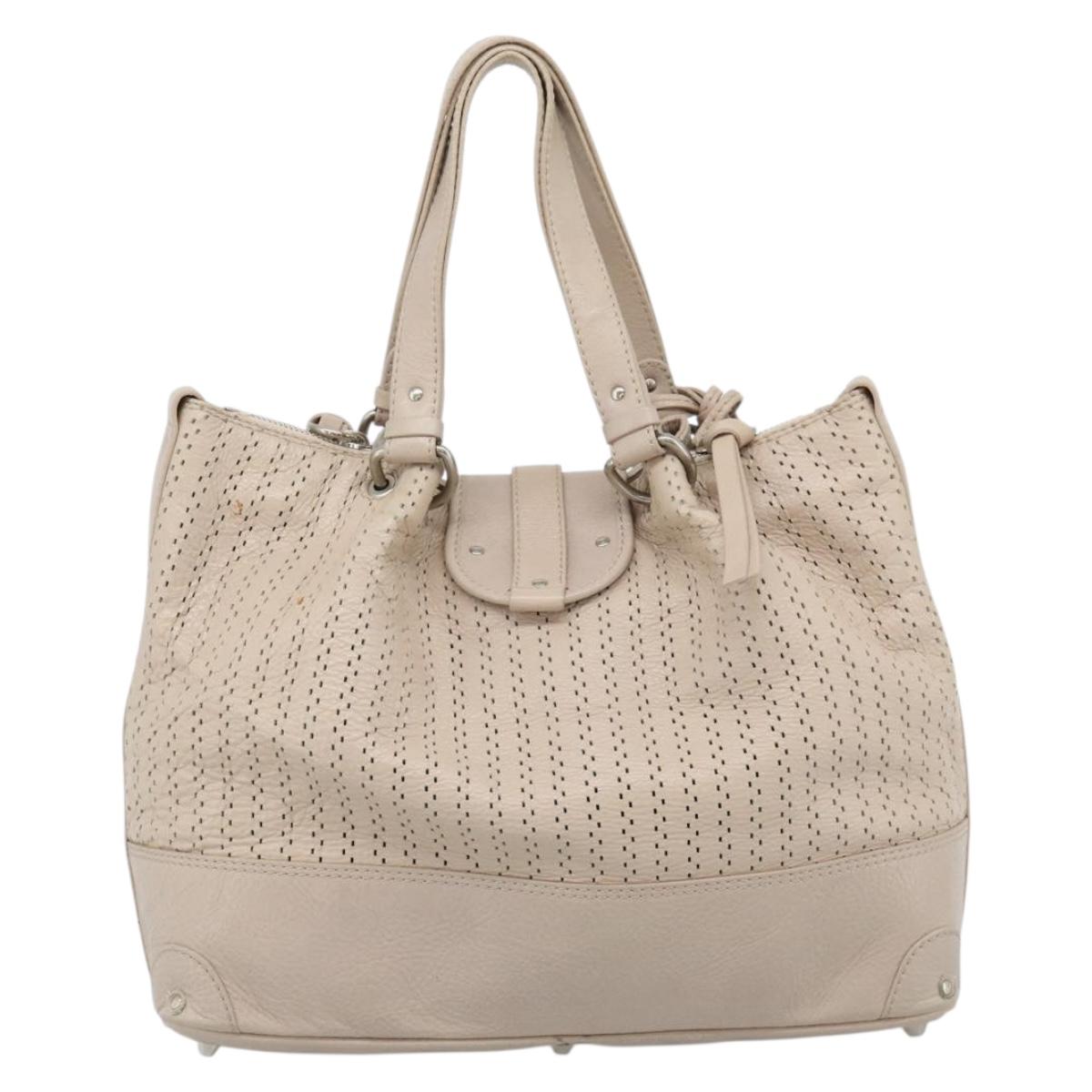 Chloe Kerala Hand Bag Leather Beige Silver Auth 187518V